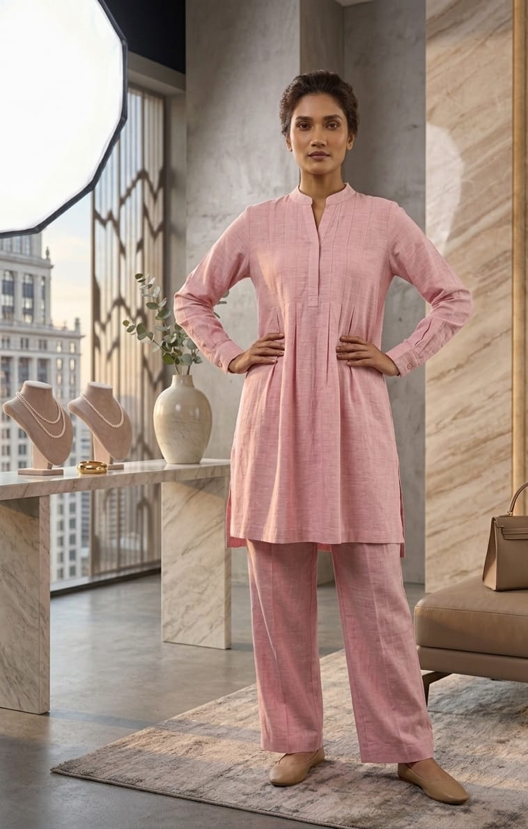 Ethereal Rose Linen-Blend Co-ord Set Bayashma 