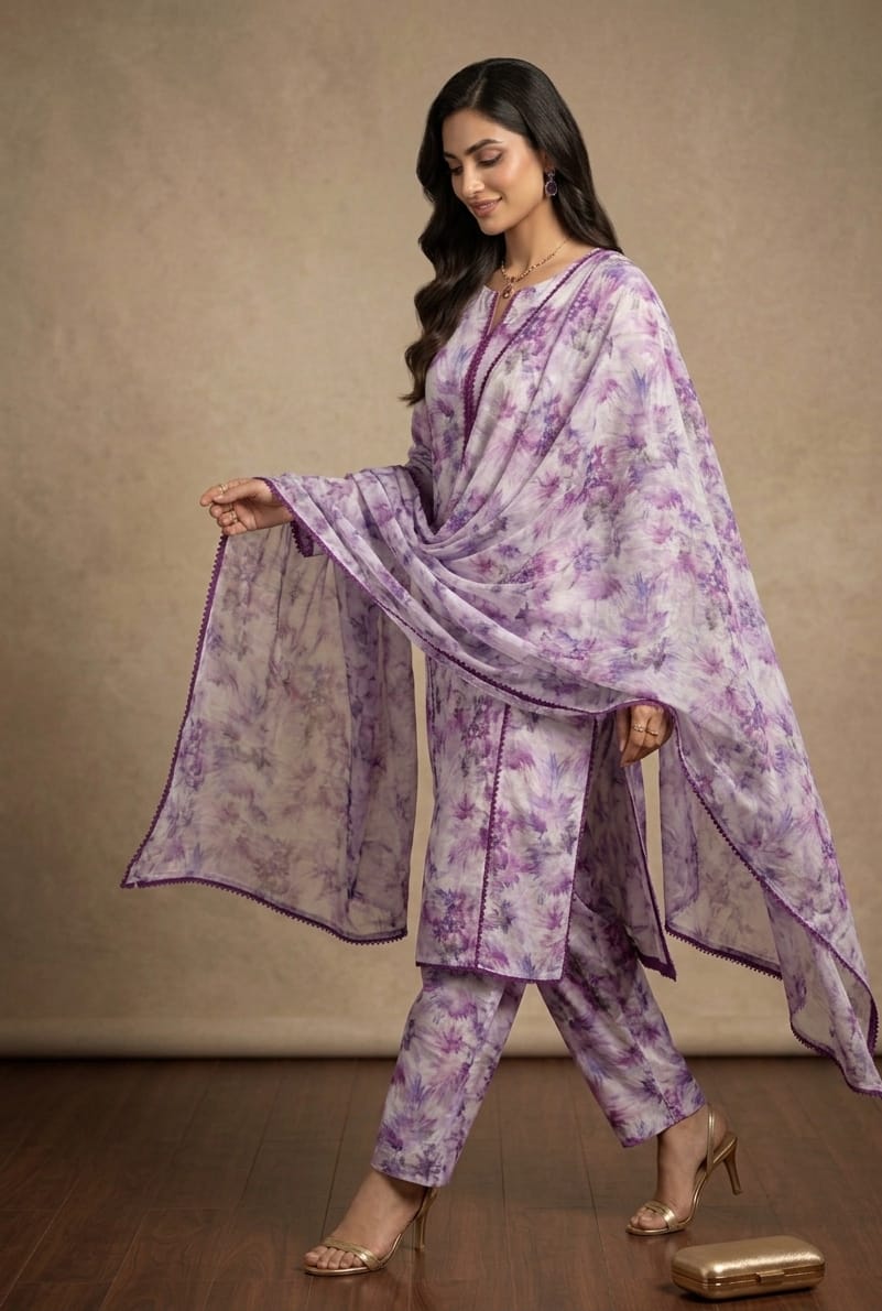 Lilac Printed Lawn 3 Piece Bayashma 