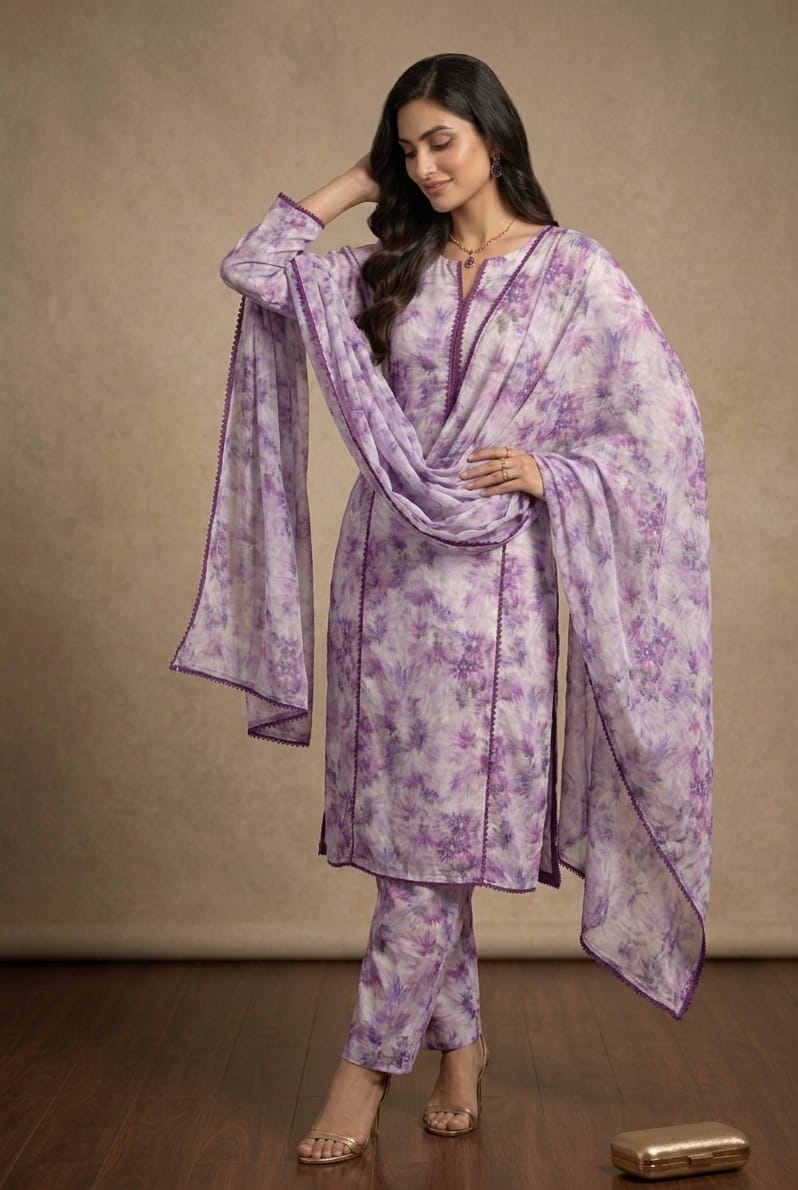 Lilac Printed Lawn 3 Piece Bayashma 