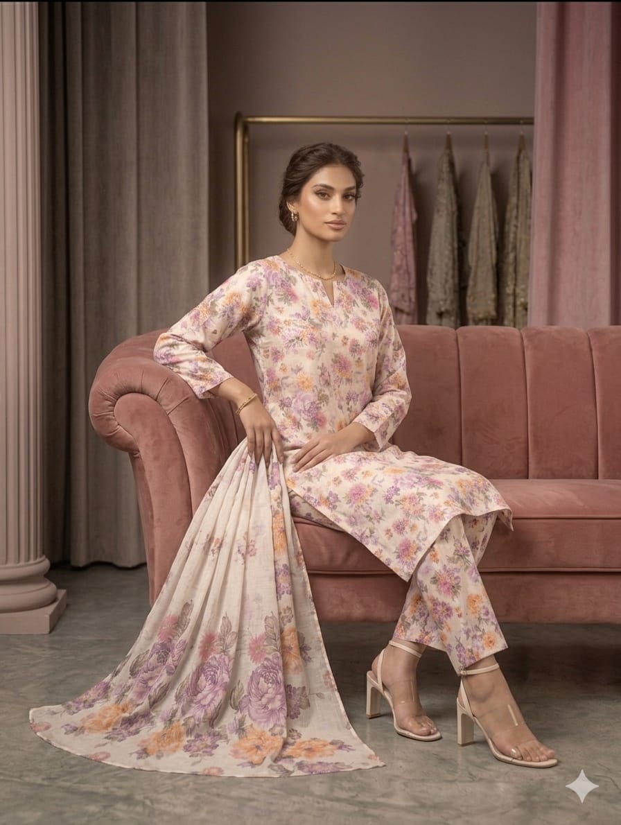 Cream Printed Lawn 3 Piece Bayashma 