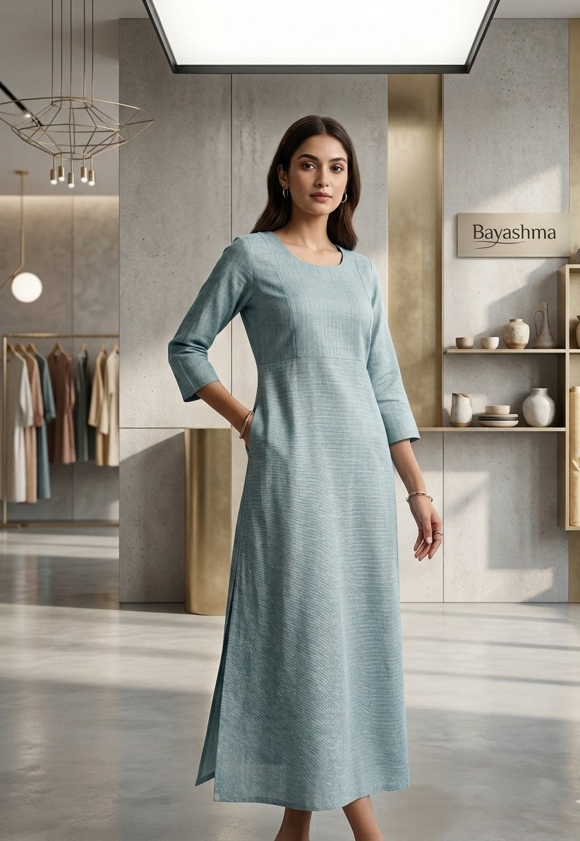 Teal A-Line Textured Long Frock Bayashma 