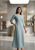 Teal A-Line Textured Long Frock Bayashma 