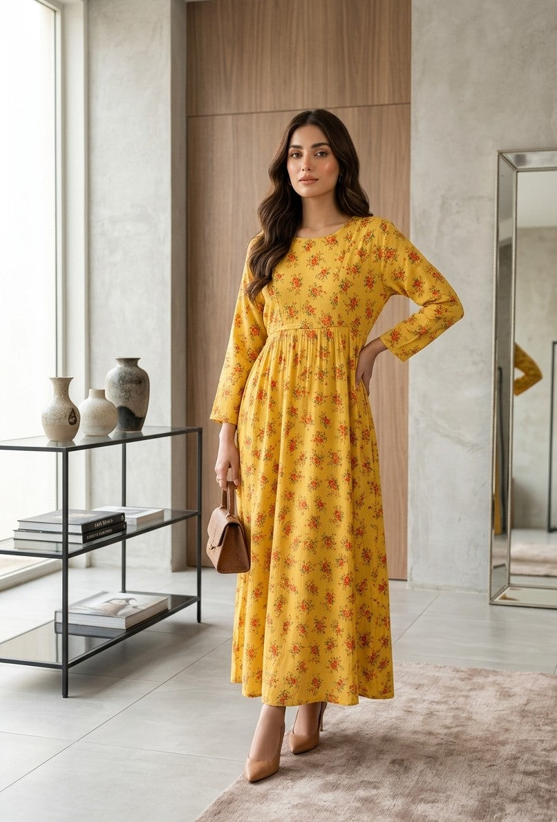 Yellow Floral Long frock Bayashma 