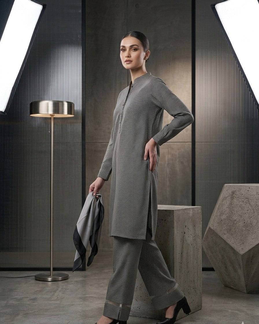 Graphite Micro-Print Co-ord Set Bayashma 