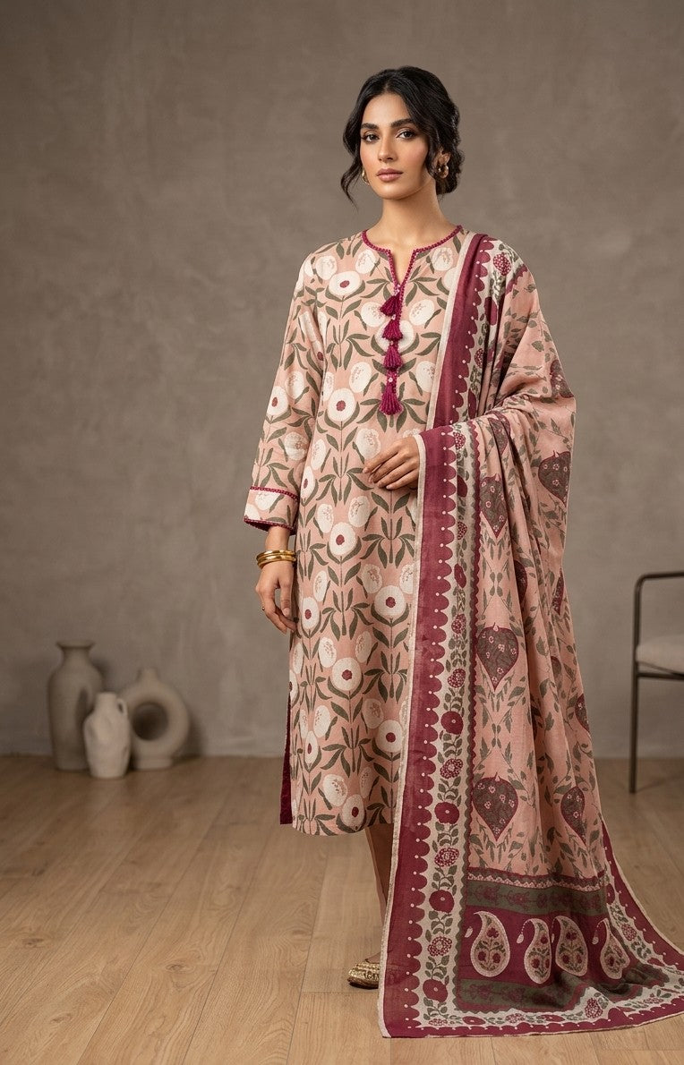2 Piece Peach Shirt with Printed Dupatta Bayashma 