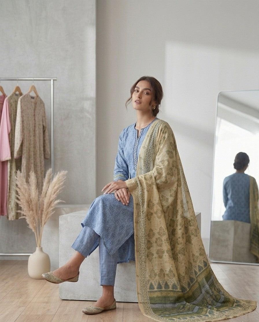 2 Piece Sky Blue Shirt with Dupatta Bayashma 