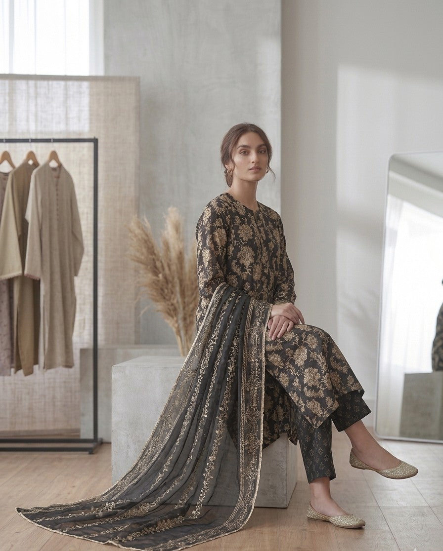 2 Piece Black Shirt with Dupatta Bayashma 