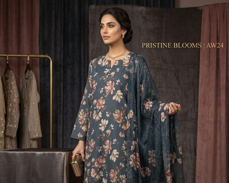 Dark Teal Printed Lawn 3 Piece Bayashma 