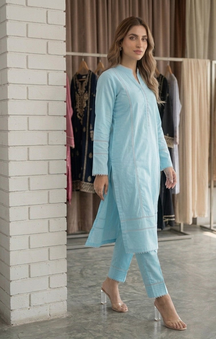 Serene Aqua Lace-Trimmed Co-ord Set Bayashma 