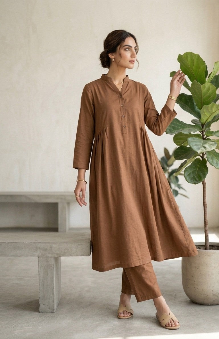 Elegant Mocha Brown Cotton 2-Piece Casual Suit Bayashma 