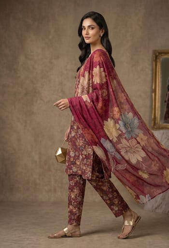 Red Printed Lawn 3 Piece Bayashma 