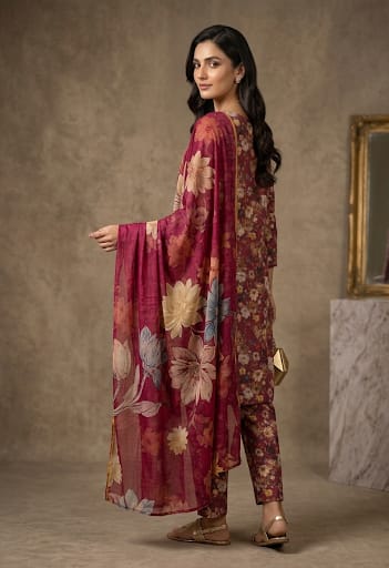 Red Printed Lawn 3 Piece Bayashma 