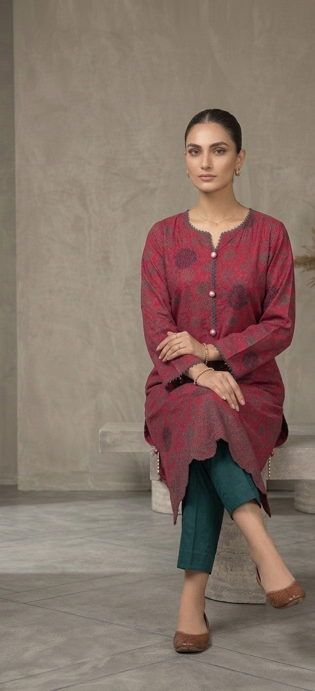 Deep Rose Printed Long Kurta Bayashma 