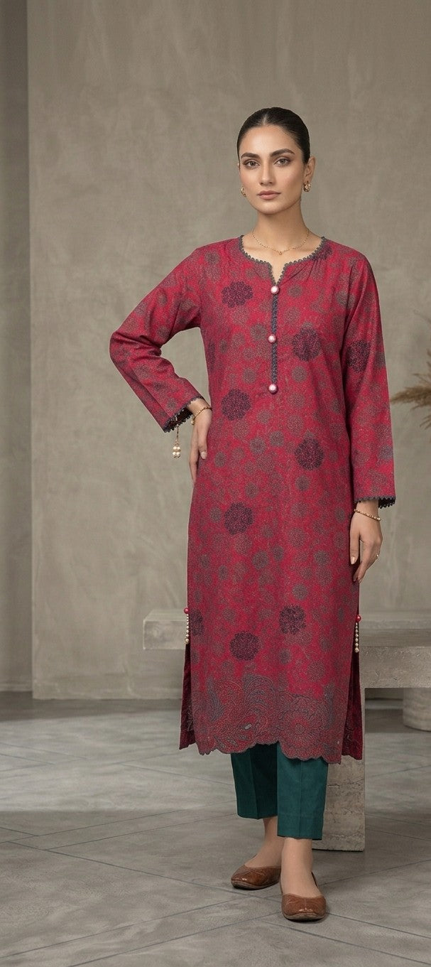 Deep Rose Printed Long Kurta Bayashma 