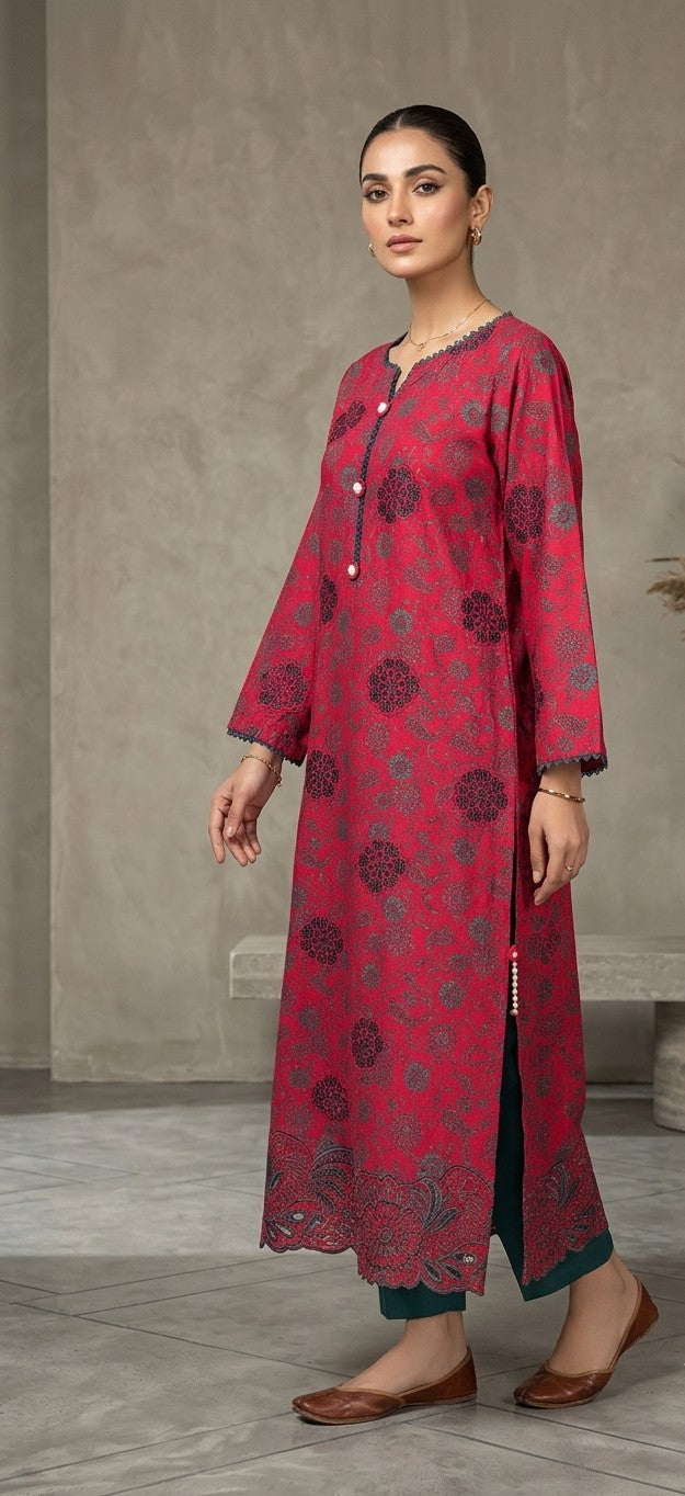 Deep Rose Printed Long Kurta Bayashma 