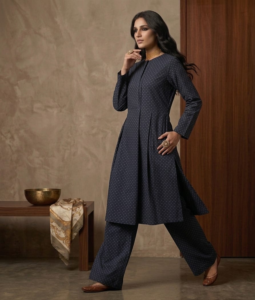 Midnight Dotted Pleated Tunic & Palazzo Set Bayashma 