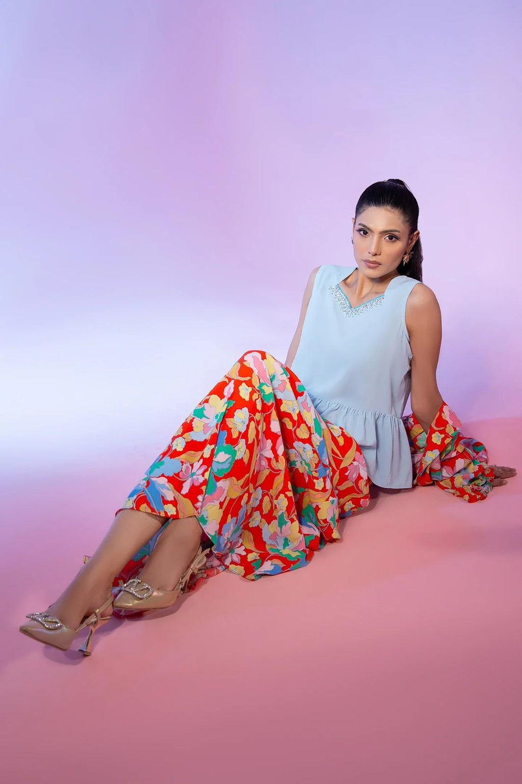 Orange Floral Printed 3 Piece SweetSixteen 