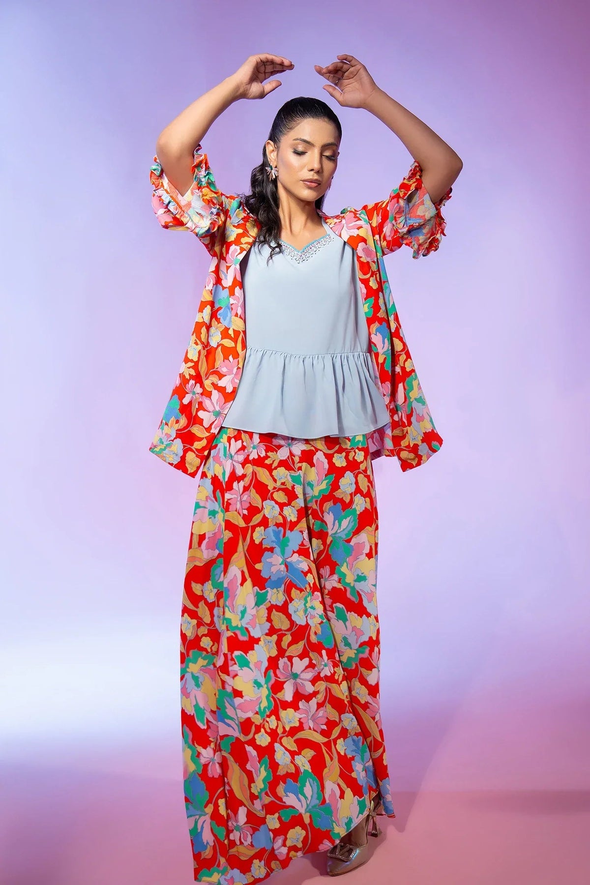 Orange Floral Printed 3 Piece SweetSixteen 