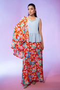 Orange Floral Printed 3 Piece Bayashma