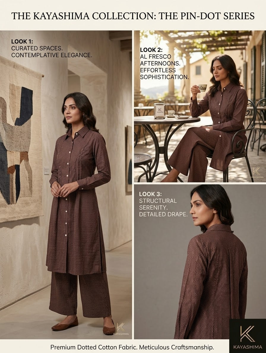 Brown Pin-Dot Cambric Co-ord Set Bayashma 