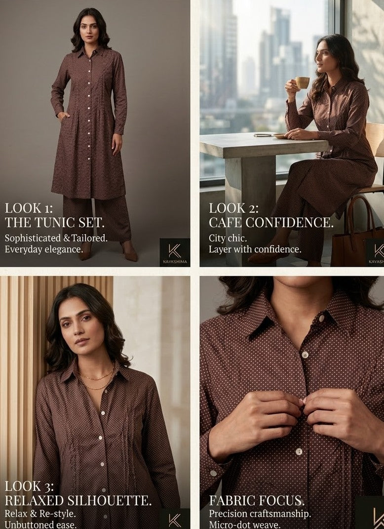 Brown Pin-Dot Cambric Co-ord Set Bayashma 