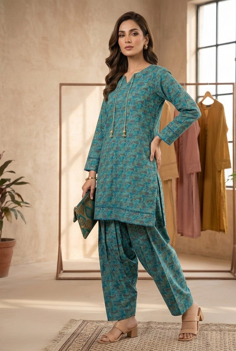Floral Printed Teal Kurta & Farshi Shalwar Bayashma 