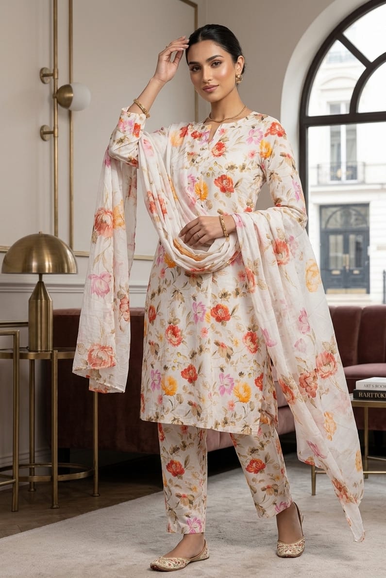 White Printed Lawn 3 Piece Bayashma 