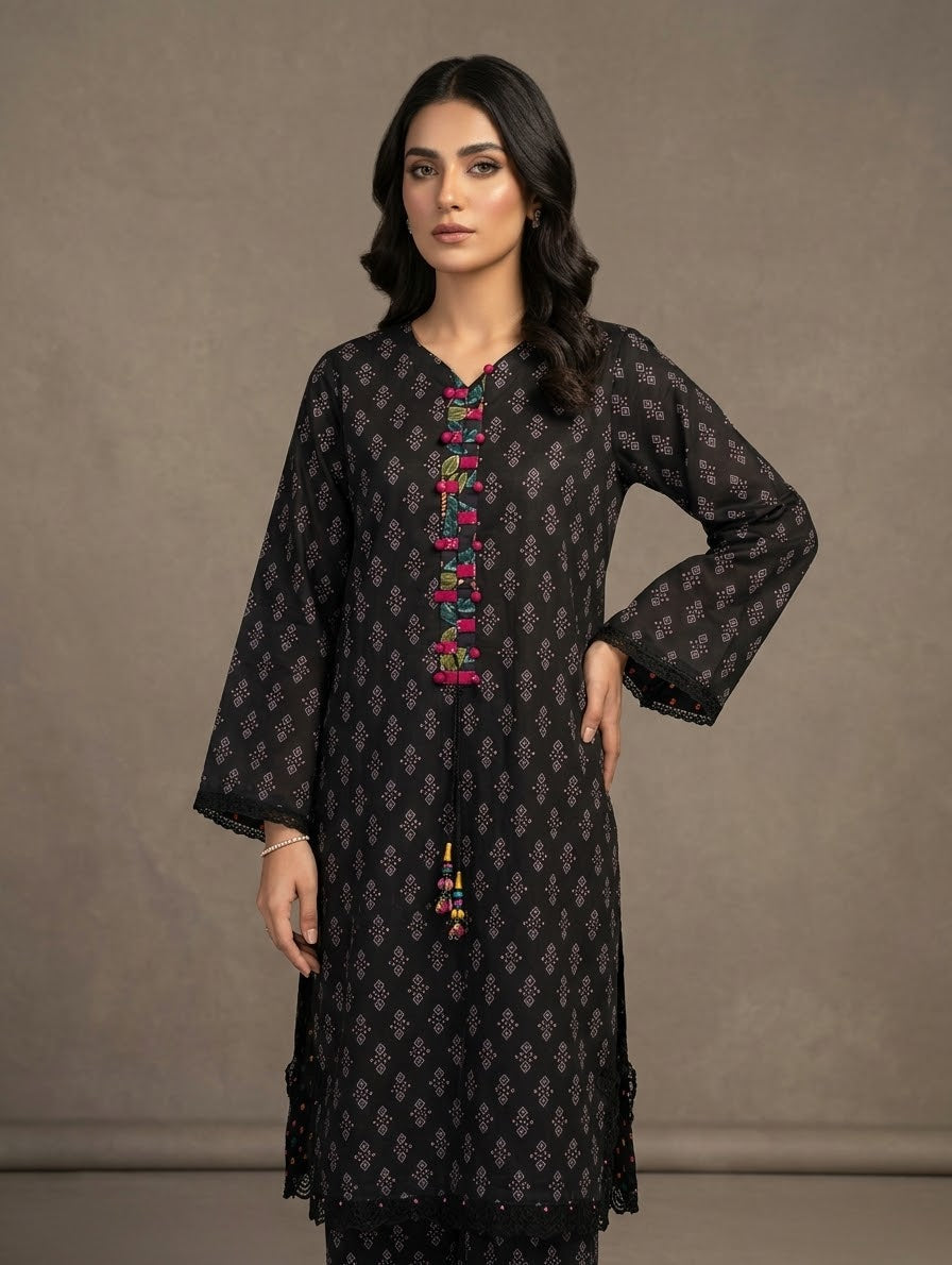Black Geometric Printed 2-Piece Suit Bayashma 