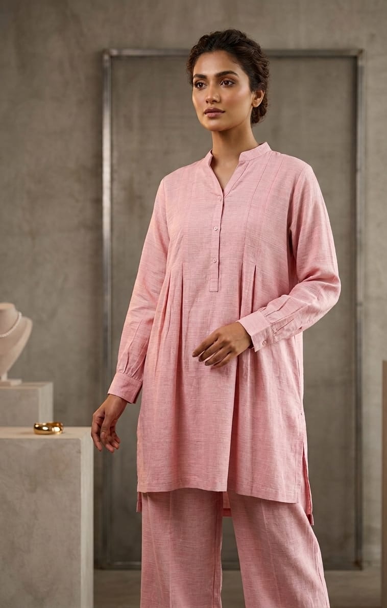 Ethereal Rose Linen-Blend Co-ord Set Bayashma 