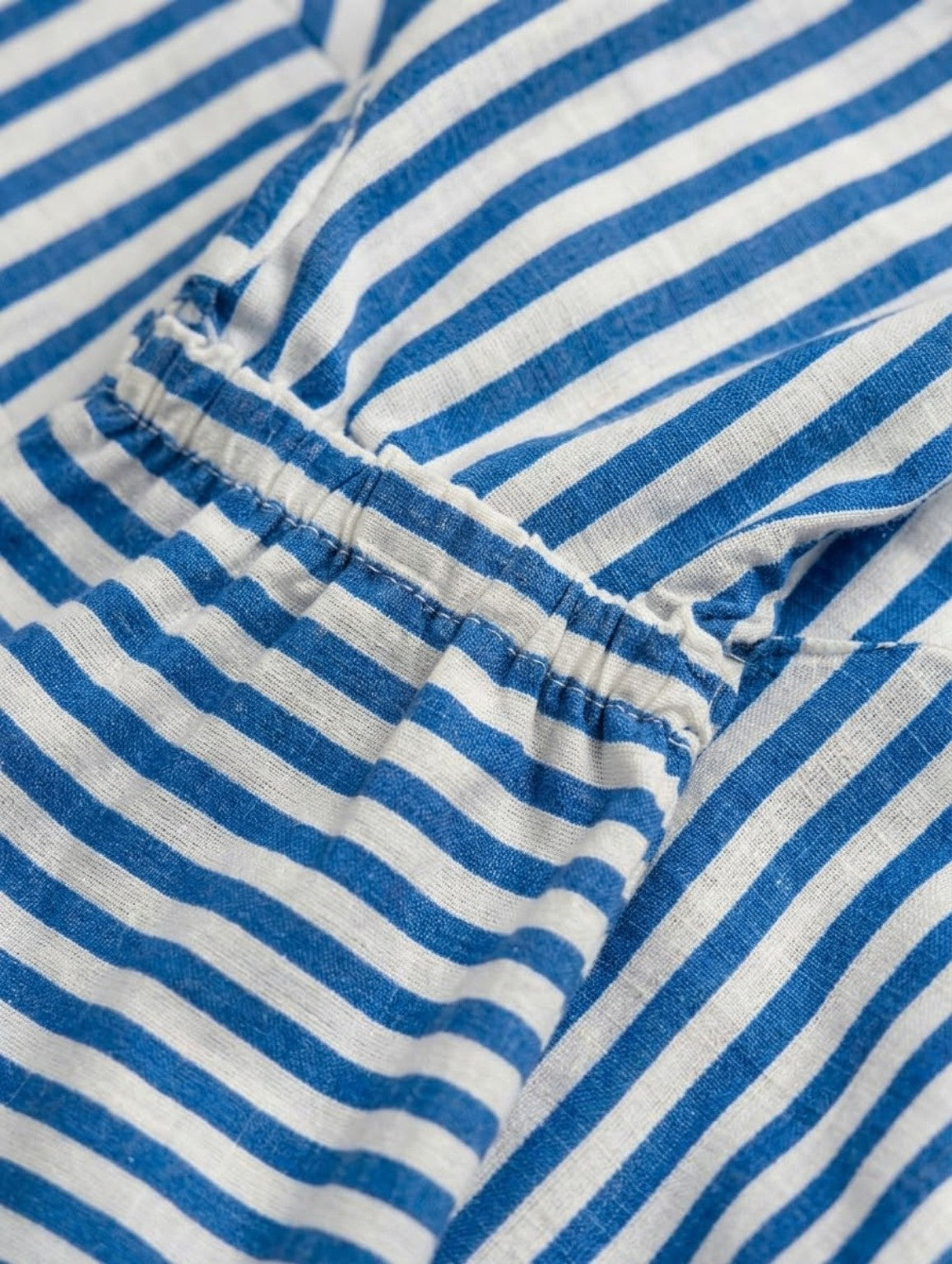 Bayashma SARMĀ blue and white striped fabric and stitching detail