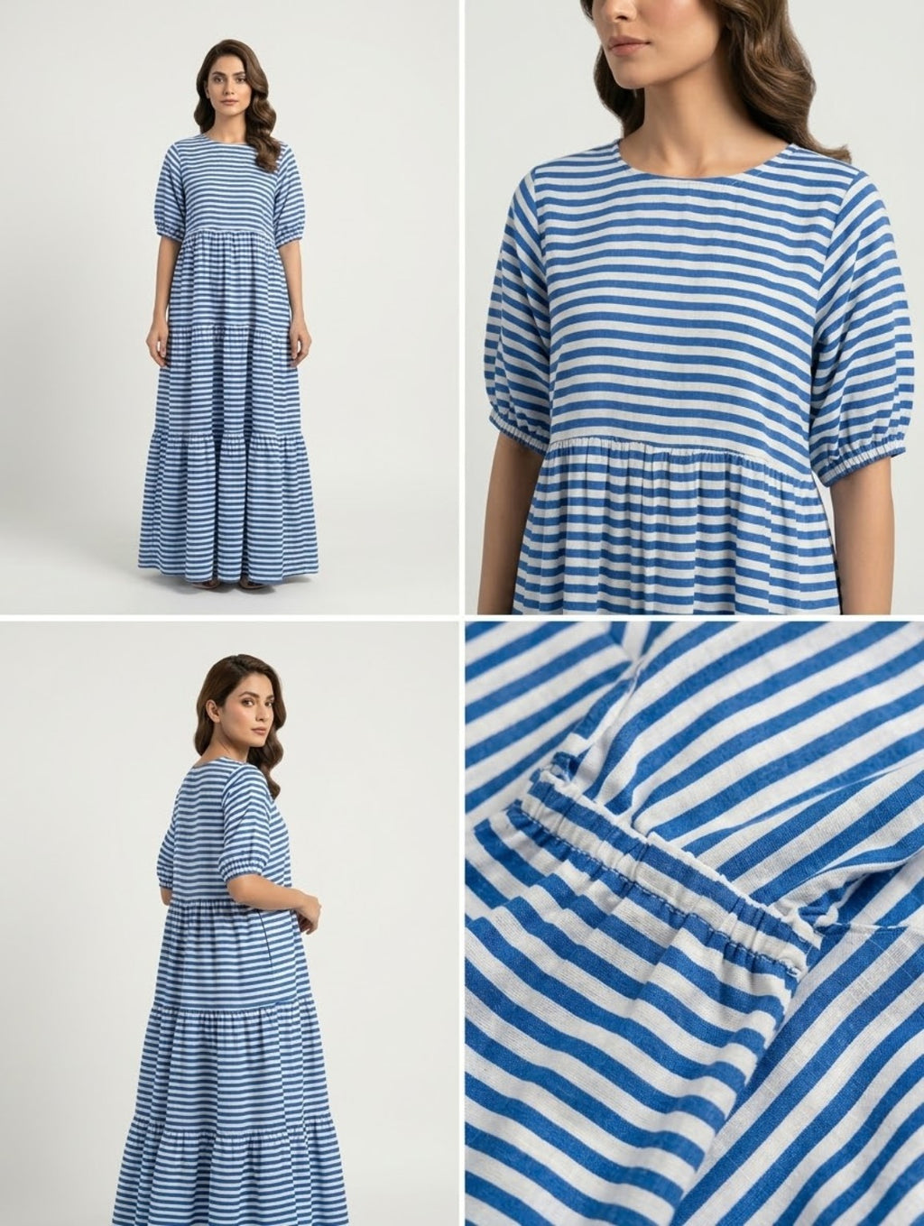 Bayashma SARMĀ blue and white striped long frock — multi-angle product detail