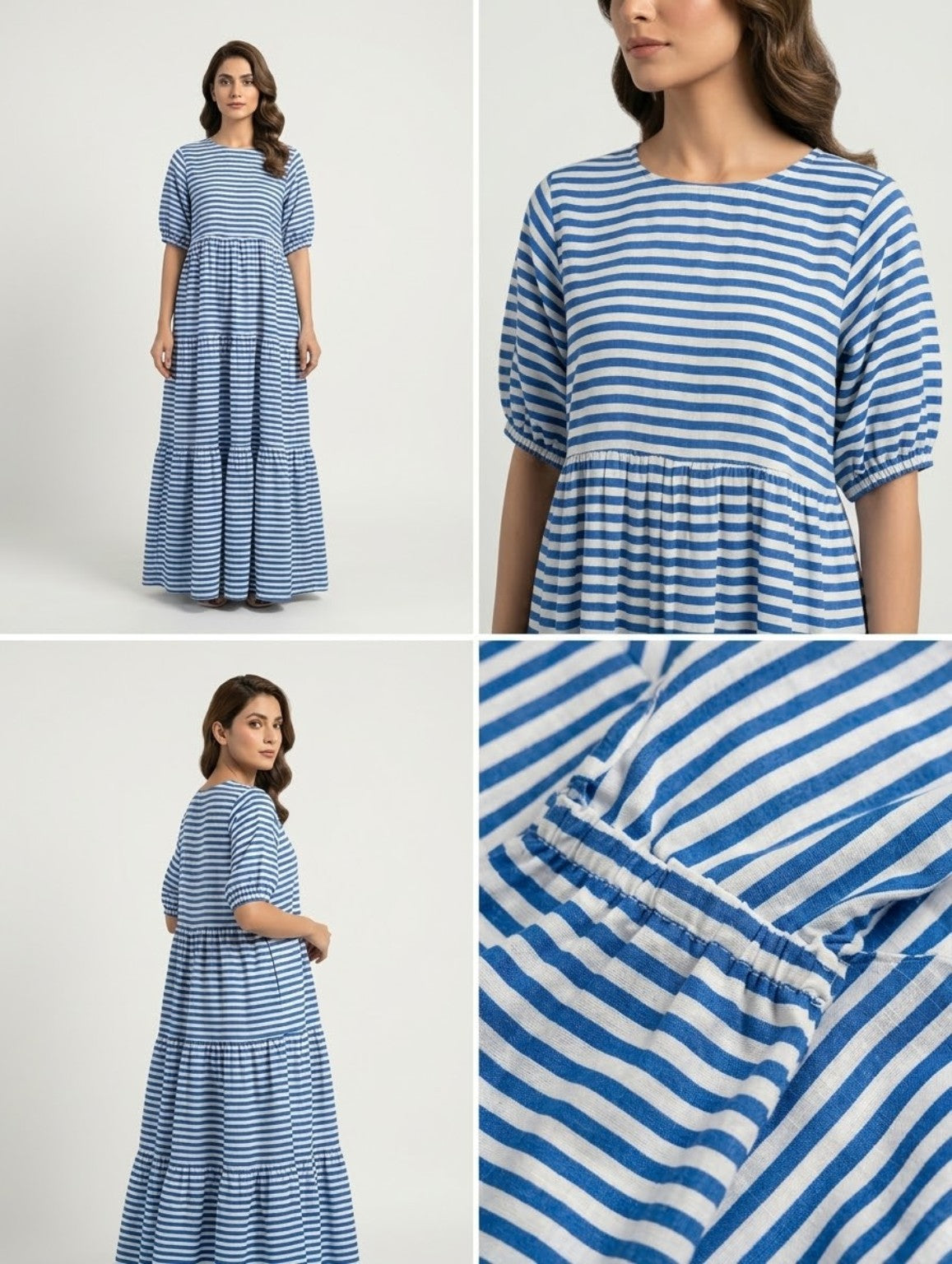 Bayashma SARMĀ blue and white striped long frock — multi-angle product detail