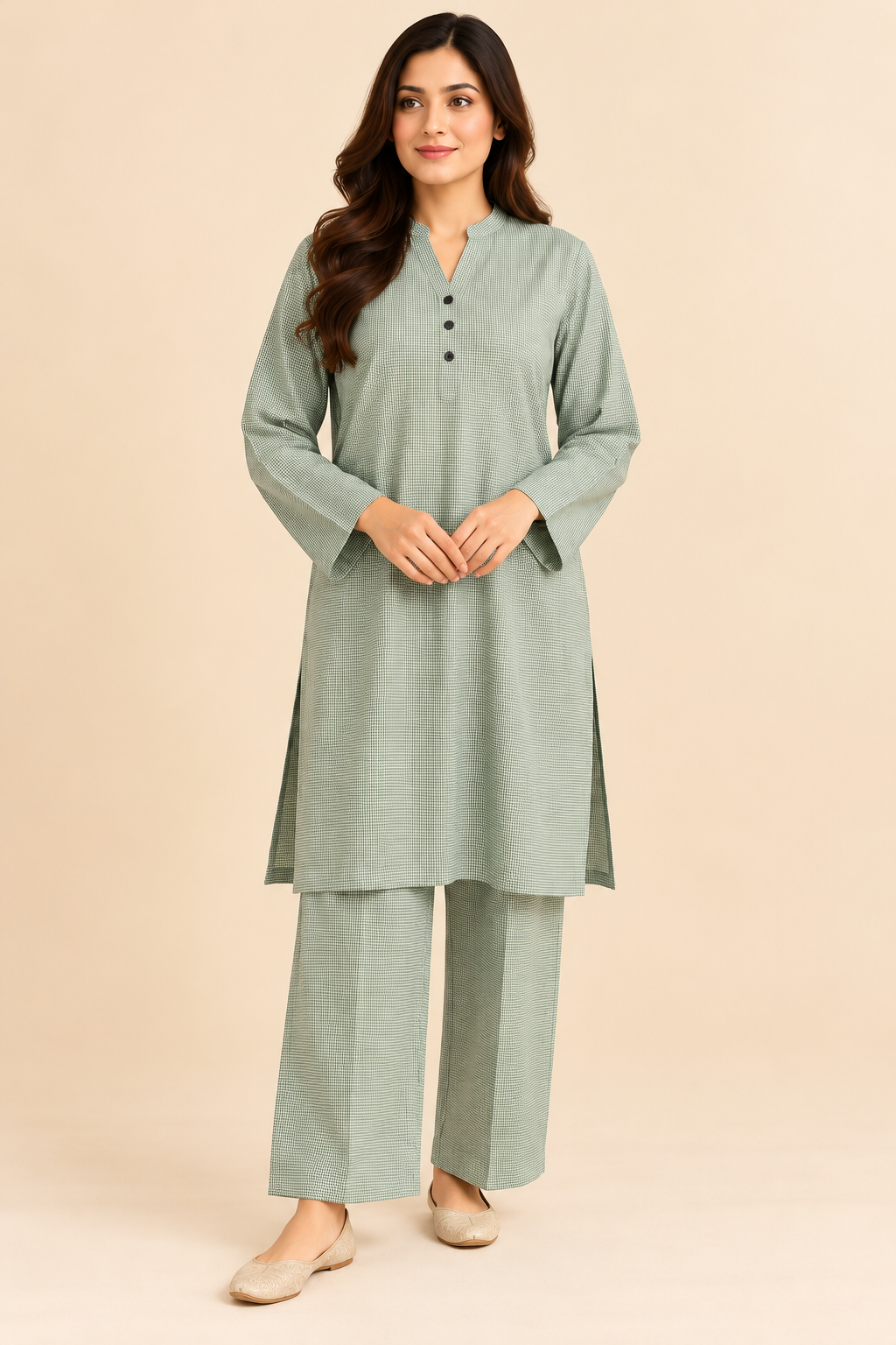 Sage Green Micro-Check Co-ord Set Bayashma 