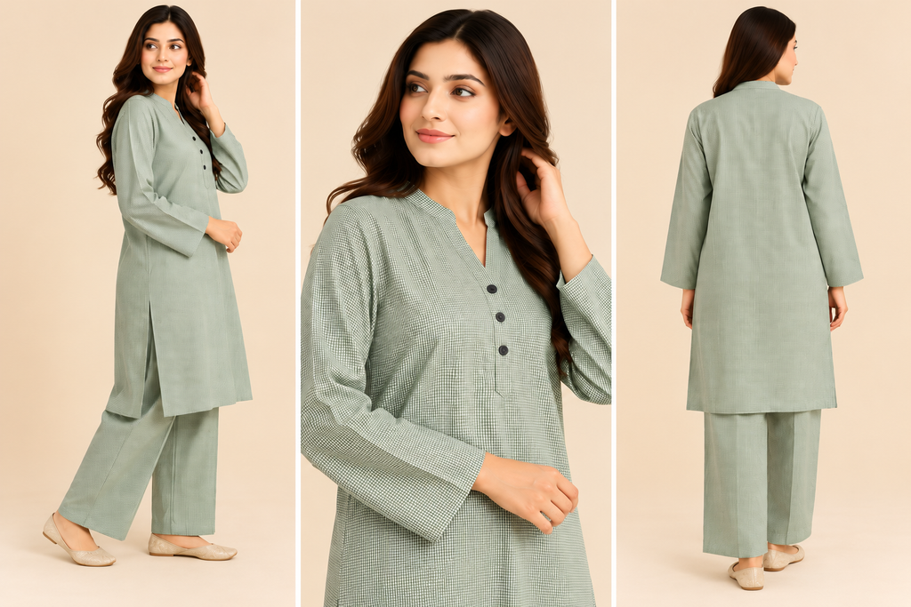 Sage Green Micro-Check Co-ord Set Bayashma 