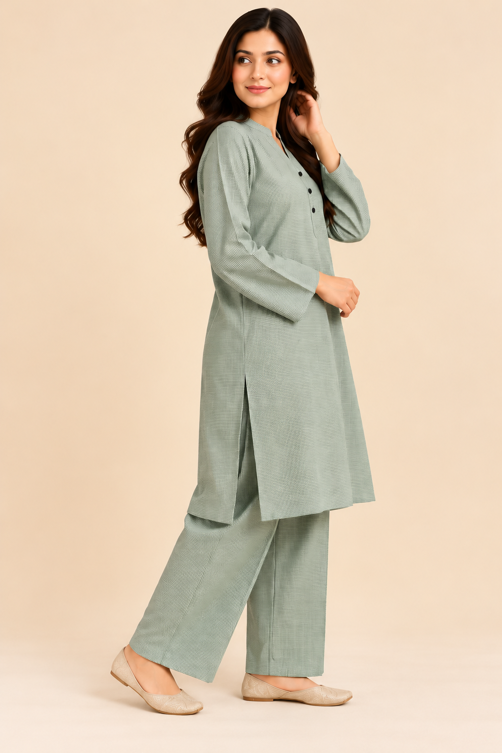 Sage Green Micro-Check Co-ord Set Bayashma 