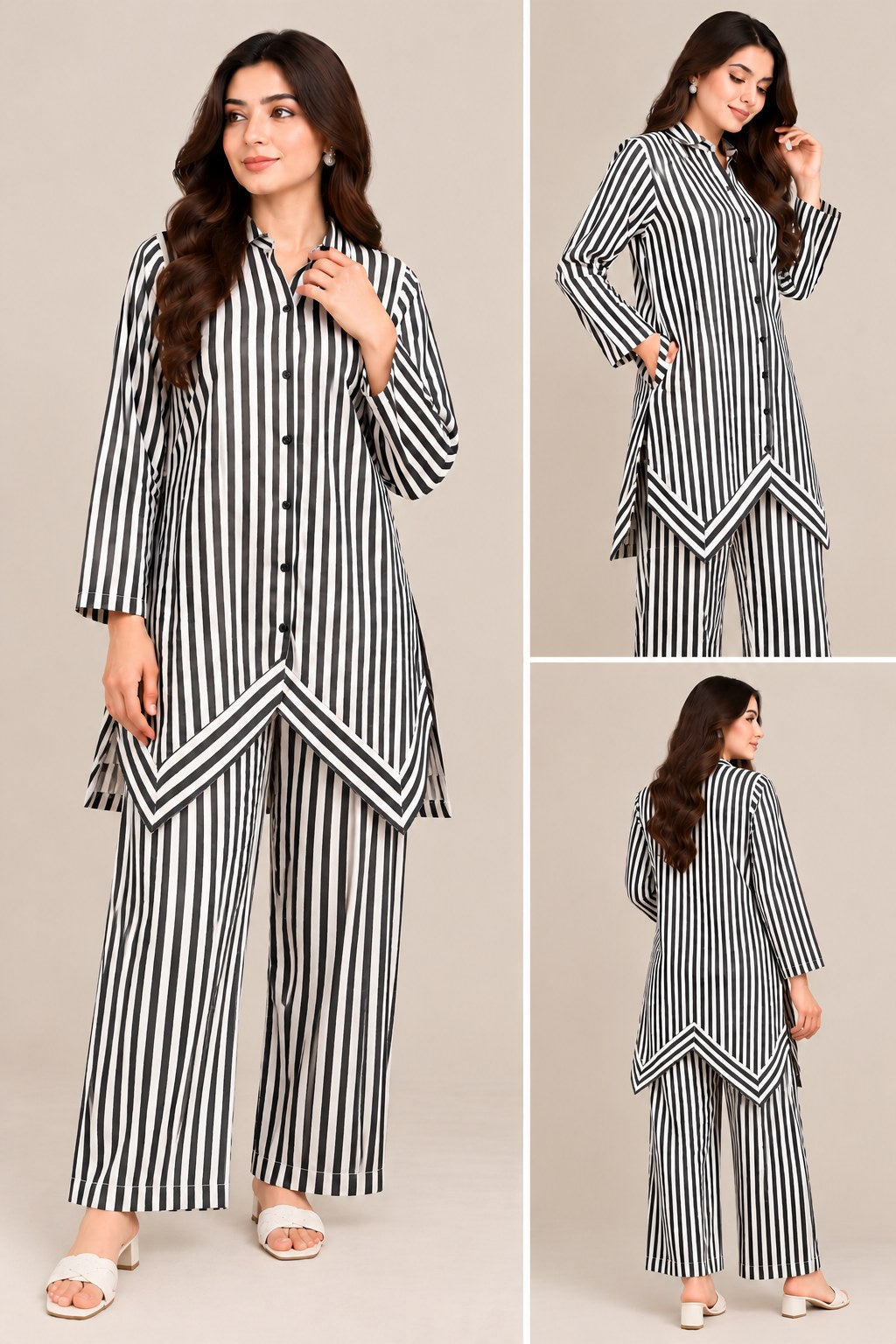 Black & White Striped Cambric Co-ord Set Bayashma 