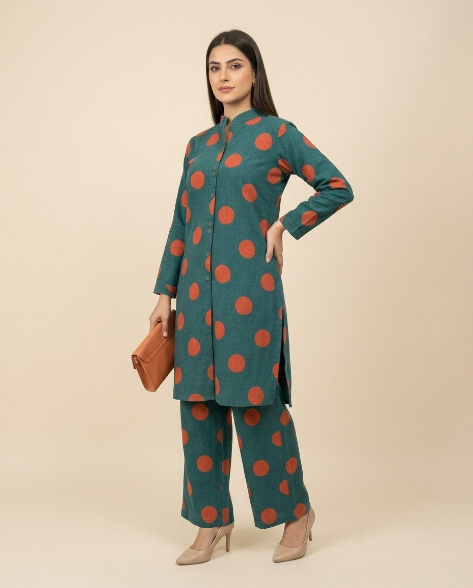 Teal & Rust Polka Dot Co-ord Set Bayashma 