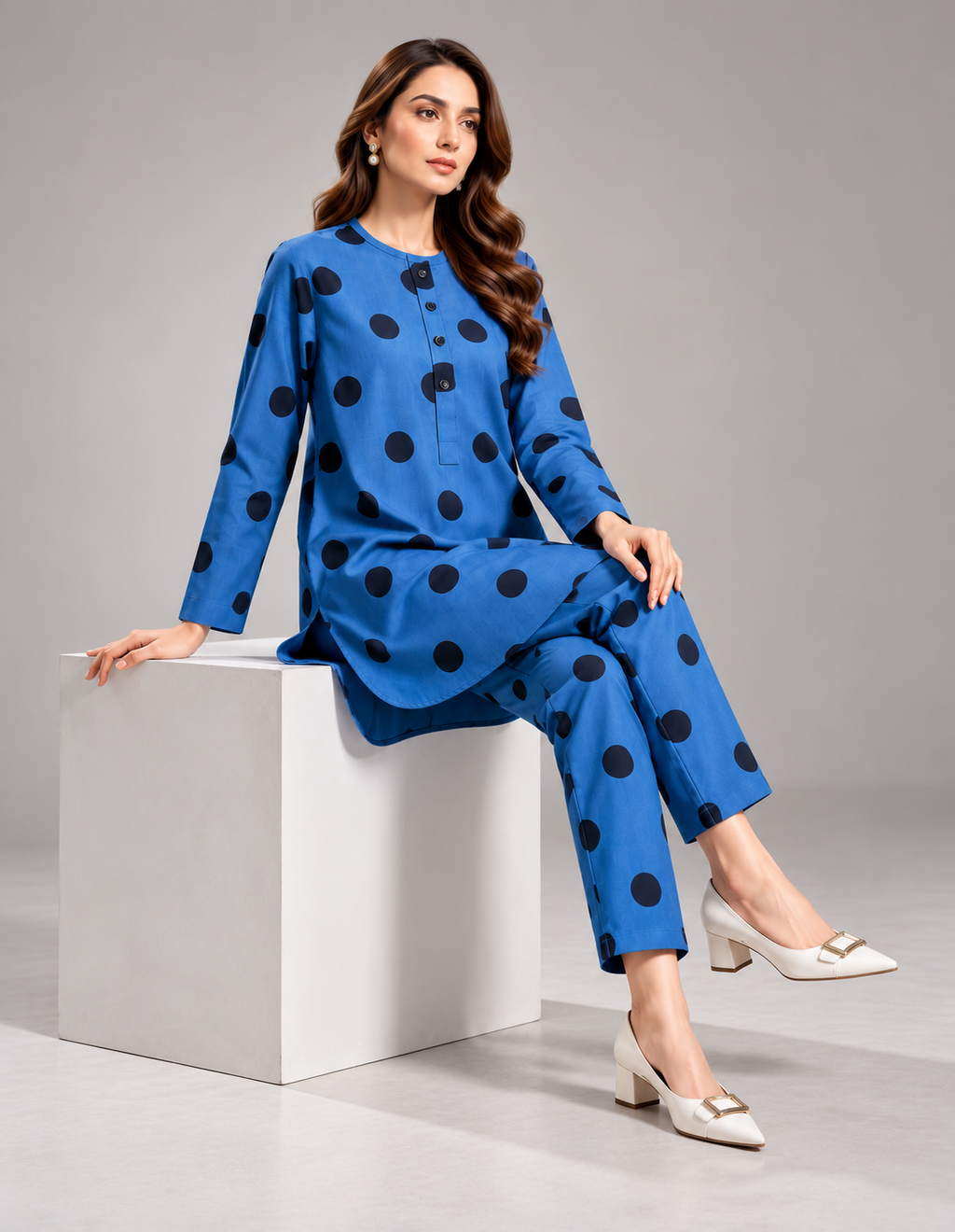 Blue & Black Polka Dot Corduroy Co-ord Set Bayashma 