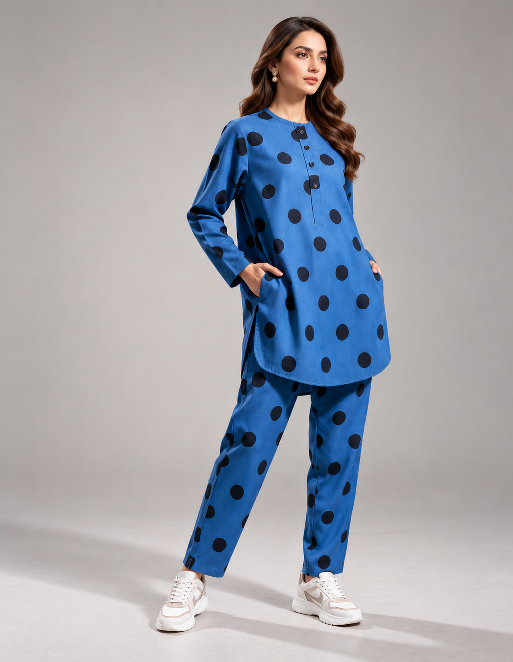 Blue & Black Polka Dot Corduroy Co-ord Set Bayashma 