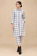 Cream & Blue Windowpane Check Co-ord Set Bayashma 
