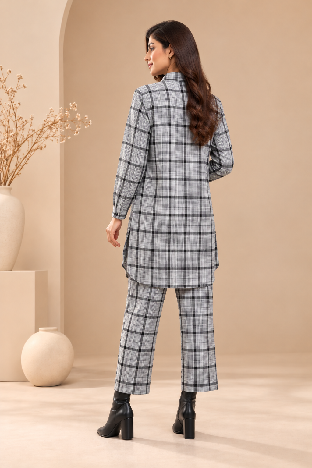 SARMĀ Grey Check Co-ord Set Bayashma 