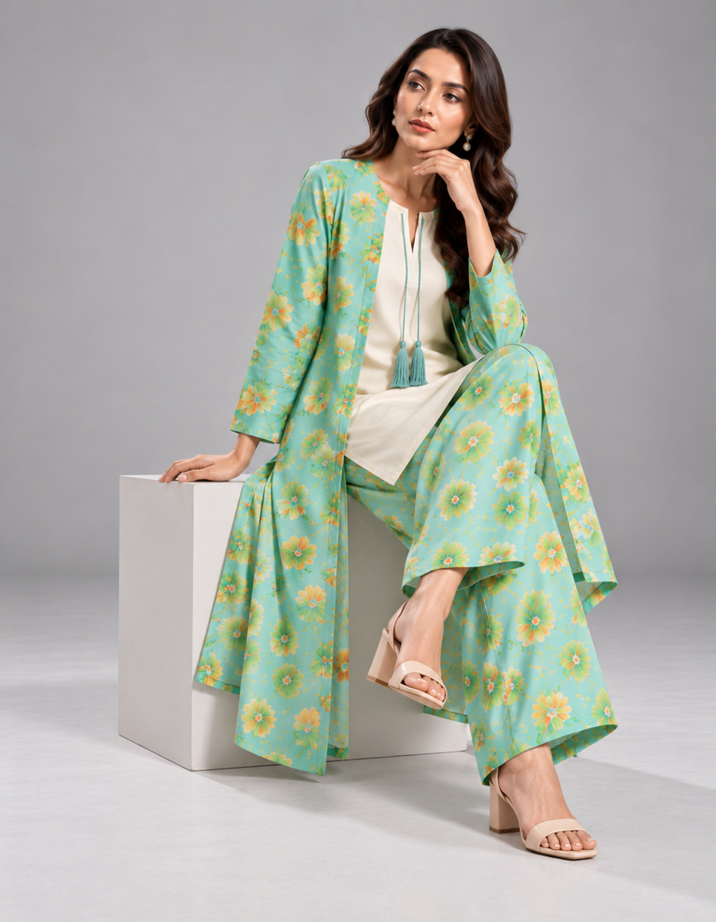 Mint Floral Linen Co-ord Set Bayashma 