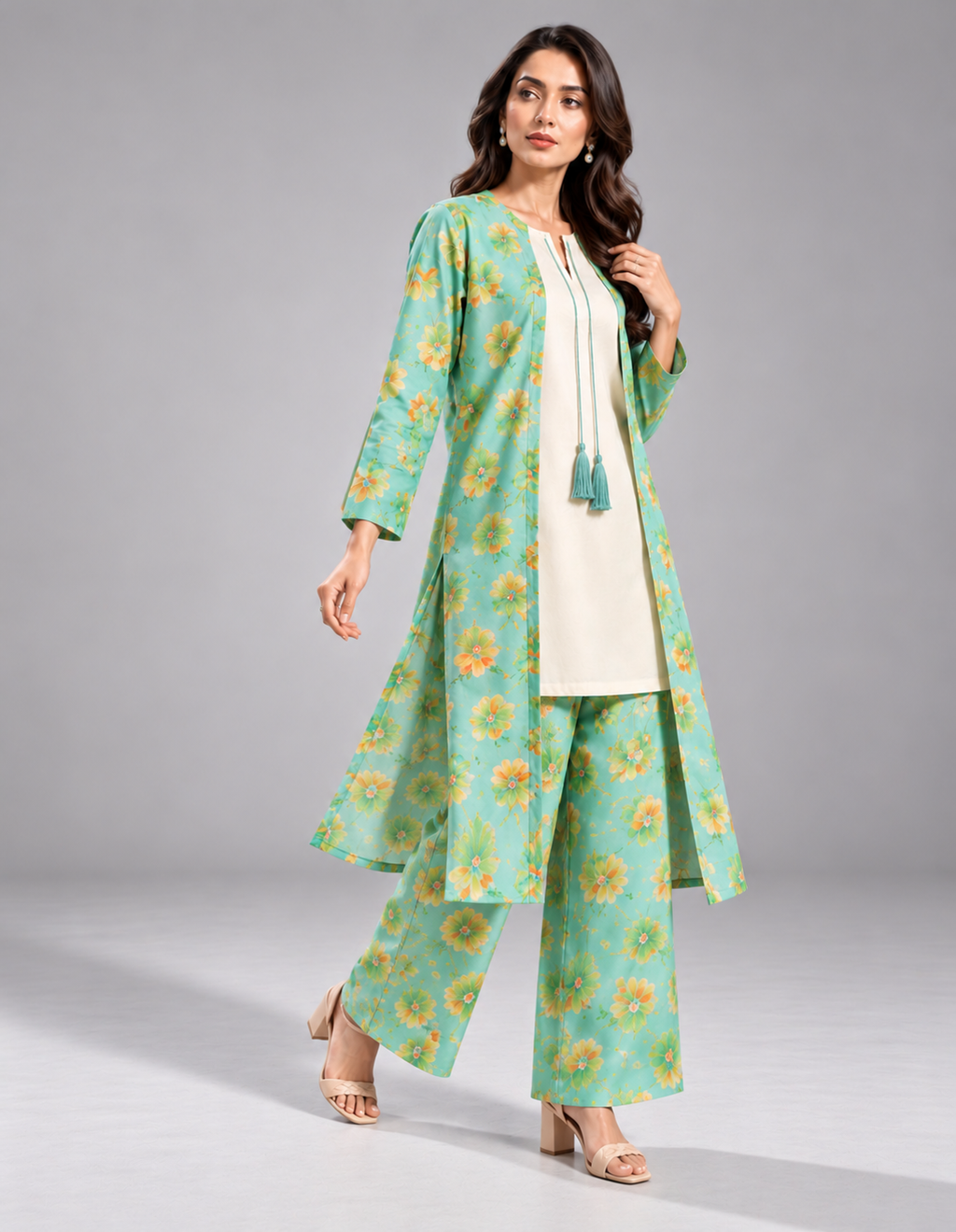 Mint Floral Linen Co-ord Set Bayashma 