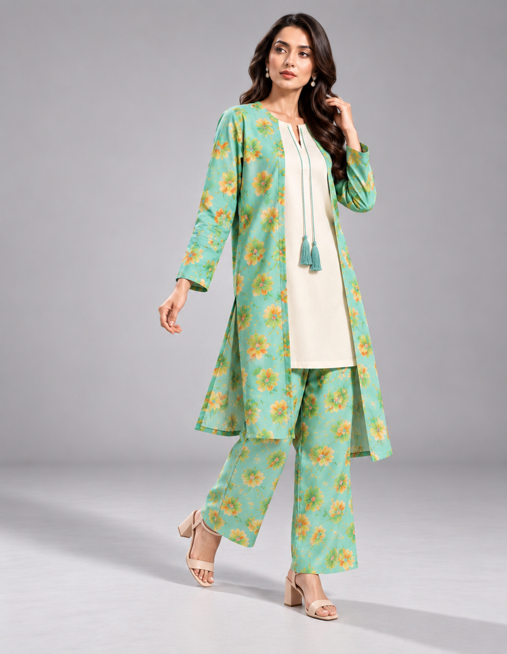 Mint Floral Linen Co-ord Set Bayashma 