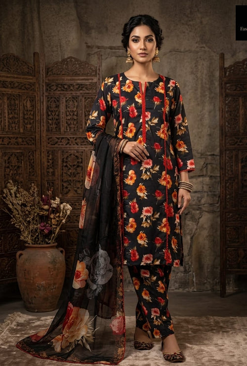 Black Printed Lawn 3 Piece Bayashma 