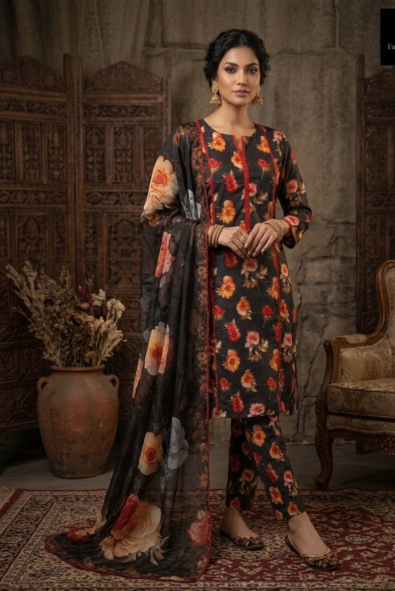 Black Printed Lawn 3 Piece Bayashma 