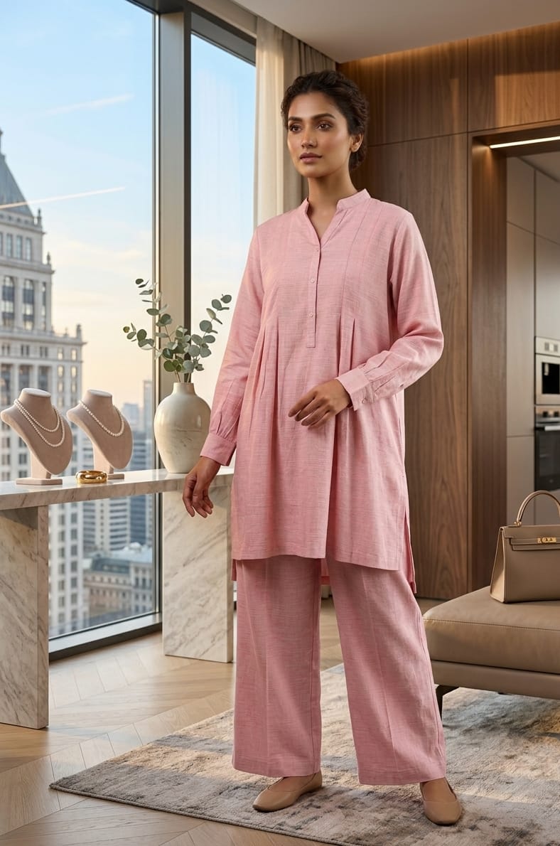 Ethereal Rose Linen-Blend Co-ord Set Bayashma 