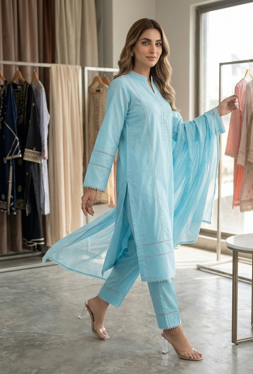 Serene Aqua Lace-Trimmed Co-ord Set Bayashma 