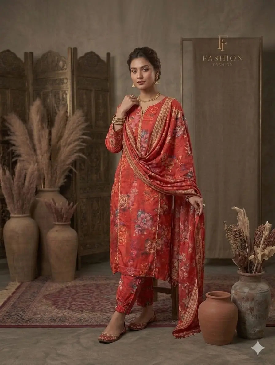 Rust Red Printed Lawn 3 Piece Bayashma
