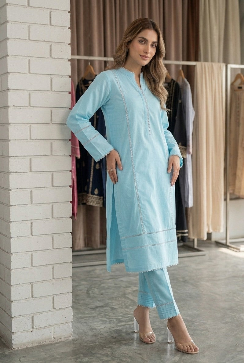 Serene Aqua Lace-Trimmed Co-ord Set Bayashma 